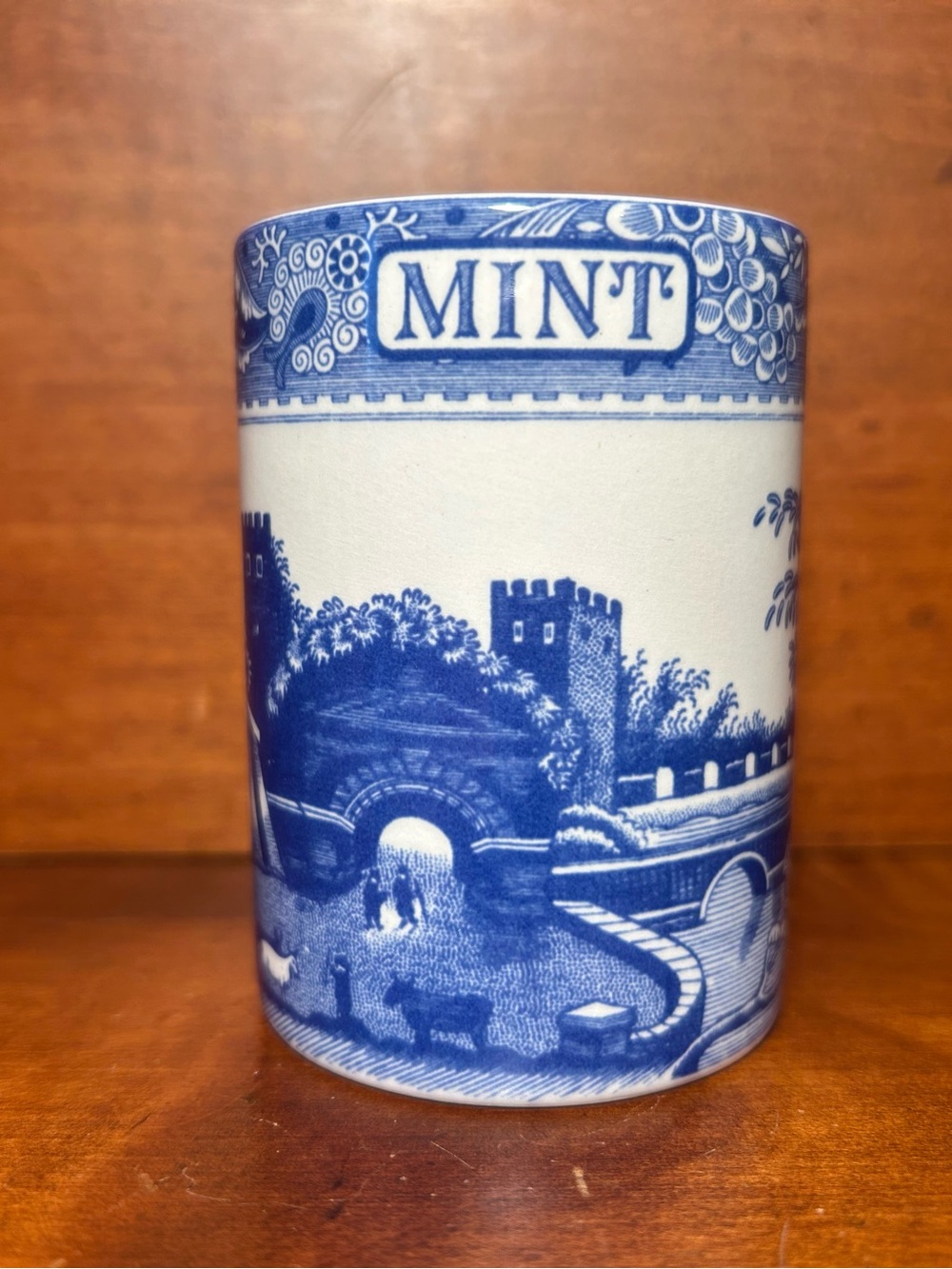 Blue and White 'MINT' Decorative Ceramic Canister